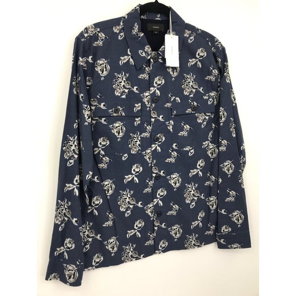 Vince Men's Ikat Floral Print Button Long Sleeve Shirt Blue Size Small NEW - Picture 4 of 8